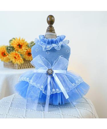BT Bear Smally Disching Puppy Skirt & Tutu Dress for Small Dogs & Cats - Princess Bow Wedding Outfit (Size L Blue) - Buy Online on GoSupps.com