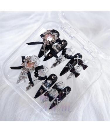 Nails Nail Tips Nails Set Handmade Press On Nails Long Coffin Fake Nails Full Cover Gradient Metal Contrast Artificial Manicure Wearable Nails(M-01)