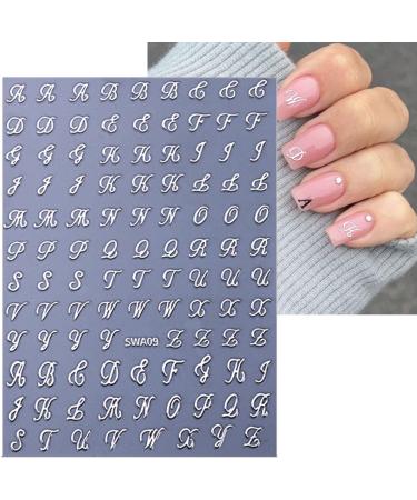 8 Sheets Retro English Letters Nail Stickers | 3D Self-Adhesive Nail Decals for DIY Manicure | Black White Gold & Silver Designs | Perfect for Women - Buy Online on GoSupps.com
