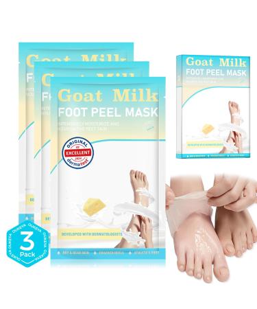 Foot Peeling Mask 3 Pairs: Peeling Foot Mask Dermatologically Tested Heels & Dry Dead Skin for Soft Feet Foot Peel Mask (Goat Milk) Gold Milk