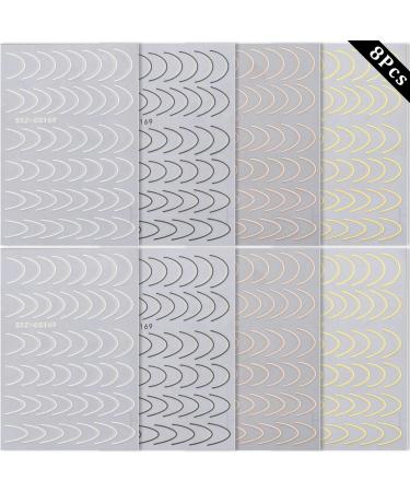 French Line U-Shaped Nail Art Stickers - 8 Sheets Exquisite Decals in Gold, Silver, Black, and Rose Gold for Women and Girls - Buy Online on GoSupps.com