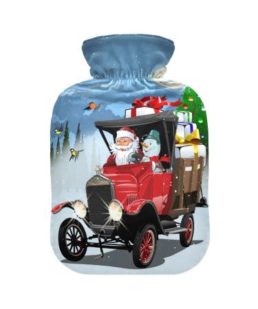 Heat bottle with reference 2 l durable warm-up bag for hand feet shoulder and neck pain cramps heating press and heat therapy patterns of cartoon retro Santa snowman