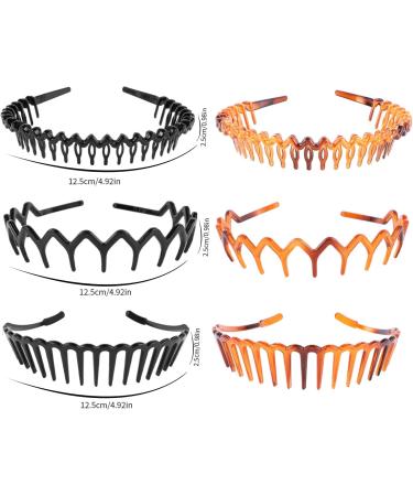 6 Pcs Tooth Headband for Women Girls Plastic Hair Bands Wavy Hair Comb Headband Hard Hairbands for Hair Styling 3 Styles(Black/Brown) - Buy Online on GoSupps.com