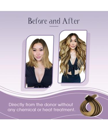 FSHINE Intact Hair Tape Extensions 35cm - 10 Piece Virgin Real Hair Dark Brown to Caramel Blonde Highlights Natural Look for Women - 20g Band In Hair #BM 5 - Buy Online on GoSupps.com