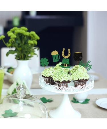 24 PCS St Patrick's Day Cupcake Toppers Glitter Lucky Four Leaf Clover Beer Cupcake Picks for St Patrick's Day Shamrock Theme Baby Shower Birthday Party Cake Decorations (6 styles) Design-6 - Buy Online on GoSupps.com