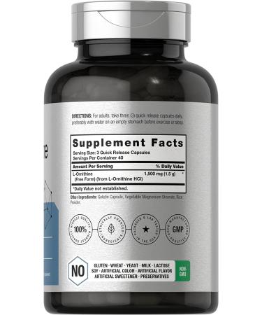 L-Ornithine 1500mg | 120 Capsules | Non-GMO & Gluten Free | Free Form Supplement - Buy Online on GoSupps.com