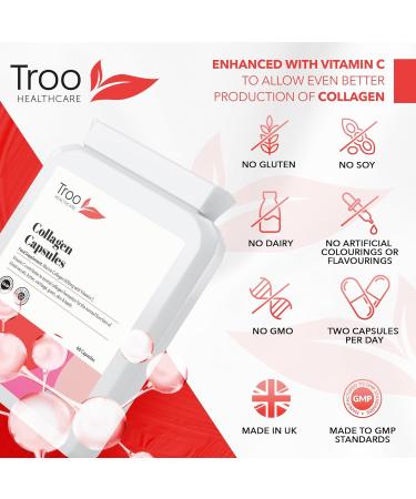 Troo Marine Collagen Supplement 1200mg - 60 Capsules with Vitamin C for Healthy Skin | UK Made (GMP) - Buy Online on GoSupps.com