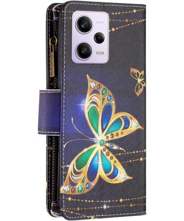 Buy VQWQ Redmi Note 12 Pro & Poco X5 Pro Leather Case - Magnetic Flip Cover with Lanyard Zipper Pocket - Butterfly 3 Design - International Shipping Available - Buy Online on GoSupps.com