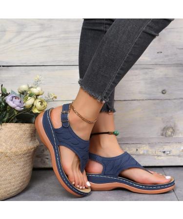DHZLH Almusi Leather Orthopedic Arch Support Sandals - Diabetic Walking Sandals (Blue 6) - Buy Online on GoSupps.com