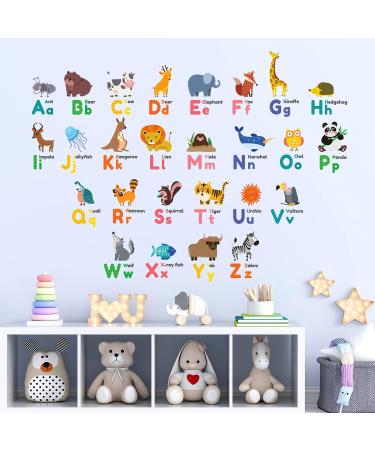 Decowall Colourful Animal Alphabet ABC Kids Wall Stickers - Panda Giraffe Zoo Learning Letter Decals for Nursery & Bedroom - Buy Online on GoSupps.com