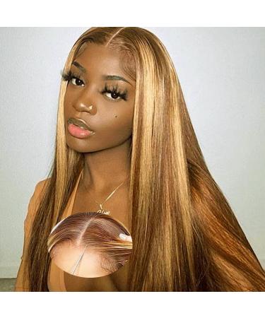 Gluess Human Hair Wigs Wear and Go Glueless Wigs Pre Cut Lace Pre Plucked Natural Hairline Glueless Straight for Black Women 5x5Hd Lace Beginner Friendly 180% Density 20inch 4/27 5x5-4/27# 20 inches (51cm)