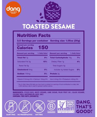Dang Thai Rice Chips Toasted Sesame - 3.5 oz (100g) | Crunchy Gluten-Free Snack - Buy Online on GoSupps.com