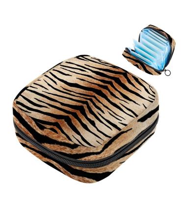 Animal Tiger Portable Sanitary Napkin Storage Bag Zipper Pouch for Teen Girls Women Ladies