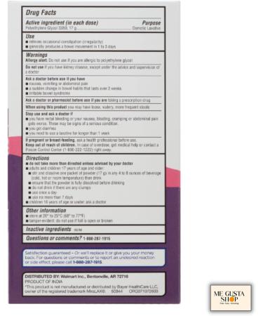 Equate Polyethylene Glycol 3350 Mix-in Laxative Packets 10 Count + Me Gustas Sticker - Fast-Acting Relief - Buy Online on GoSupps.com