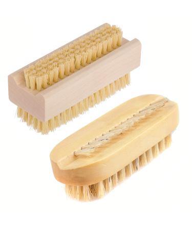 Beautyours Wooden Hand & Nail Brush 2-Pack Set - Natural Bristle SPA Dual Surface Two-Sided