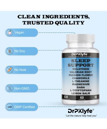 DrPKLyfe Sleep Aid: Melatonin Valerian Root Passion Flower Chamomile L-Theanine Magnesium GABA Capsules: 630mg 60 Days Supply for Men & Women|Natural Sleep Aid Solution - Buy Online on GoSupps.com