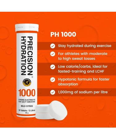 Precision Hydration Electrolyte Tablets - Multi Strength Effervescent Hydration Tablets - Combats Cramp - Low Calorie Gluten Free Vegan/Vegetarian Friendly (1 Tube 1000mg/L - Orange Tube) - Buy Online on GoSupps.com