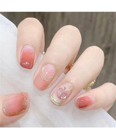 Square Short Fake Nail Full Cover with Glue Detachable French Gradient Press on Nails 24 Pieces Finger Nail Art Tips for Nail Salons and Women DIY Nail Art