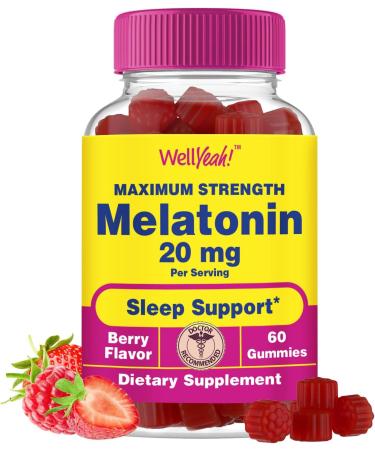 WellYeah Melatonin Gummies 20 mg - Natural Berry Flavor - Drug-Free Gummy Supplement - Gluten Free and Gelatin Free Vegetarian - 60 Gummies - Buy Online on GoSupps.com