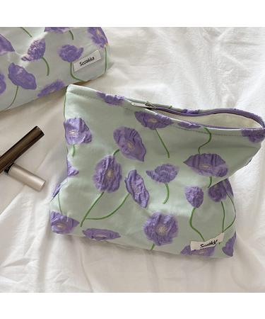 Large Capacity Cosmetic Pouch with Zipper - Purple Flower Makeup Bag for Women and Men | Portable Travel Toiletry Organizer and Pencil Case - Buy Online on GoSupps.com