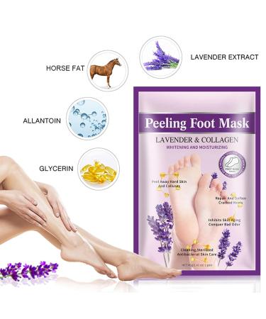 Foot Peeling Mask - Lavender Collagen Exfoliating Socks for Soft Moisturized Feet | Dead Skin Removal & Cracked Heel Care - Buy Online on GoSupps.com