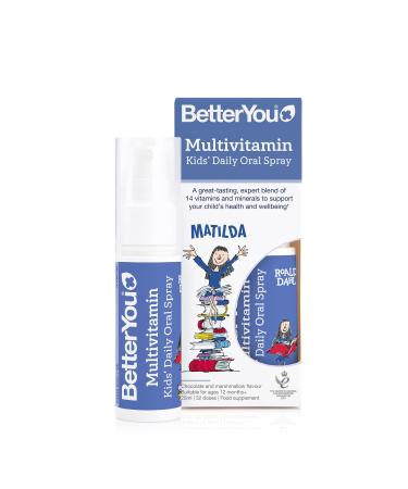 BetterYou MultiVit Junior Daily Oral Spray Pill-free Multivitamin Supplement 14 Essential Nutrients to Support your Child's Health 1-month Supply In partnership with The Roald Dahl Story Company