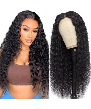 RXY Water Wave 4x4 Closure 180% Density Lace Front Wigs Human Hair Real Hair Wig Pre Plucked Wear and Go Glueless wig human hair for Black Women Nature Color 22 Inches 22inch (56cm) 4x4water wave