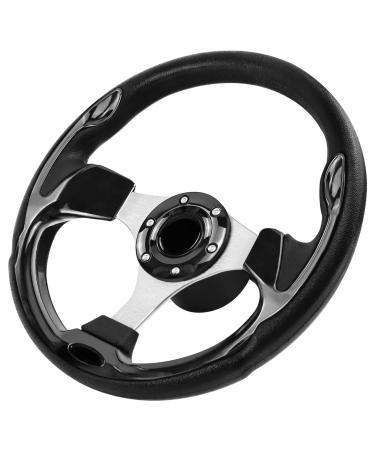 QYMOPAY 12.5inch Boat Steering Wheel, 3/4 Inch Axle Marine Steering Wheel Adapter, Anti-Slip Carbon Fiber Steering Wheel for Boats, Yachts, Pontoon Boats (Black)