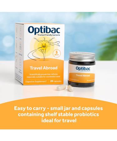 Optibac Travel Abroad Probiotics - Vegan Digestive Supplement for Gut Health - 5 Billion Live Cultures - 20 Capsules - Buy Online on GoSupps.com