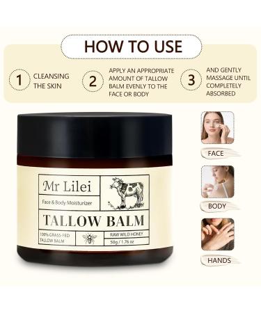 Beef Tallow for Skin - 100% Organic Grass-Fed Beef Tallow Balm with Raw Honey Natural Whipped Face Moisturizer & Body Butter for Dry & Sensitive Skin Non-Greasy (Unscented 50g/1.76oz) Deep Moisturizing 1.76 Fl Oz (Pack o  - Buy Online on GoSupps.com