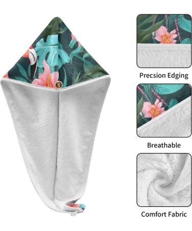 Red Flamingos Tropical Leaf Hair Towel 2 Pack | Super Absorbent Quick Dry Hair Turbans for Women & Girls - Buy Online on GoSupps.com