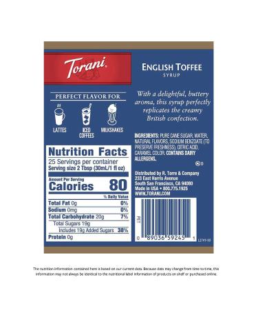 Torani English Toffee Syrup 25.4oz - Delicious Flavor for Drinks & Desserts - Buy Online on GoSupps.com