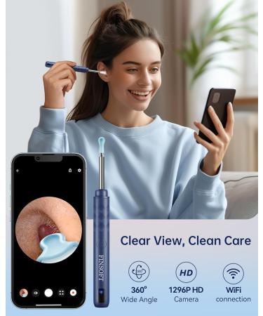 Buy Ear Wax Removal Tool Camera - 1296P HD Ear Cleaner Kit with 10 Picks & 6 LED Lights for iOS & Android - Navy Blue - Buy Online on GoSupps.com