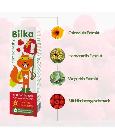 Bilka Homeopathy Children's Toothpaste 6+ Years - Fluoride-Free Menthol-Free Paraben-Free - Raspberry Flavor for Strong & Healthy Teeth - 50 ml - Buy Online on GoSupps.com