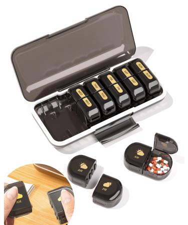 Travel Pill Organizer 2 Times a Day Travel Pill Box Case Weekly AM PM Pill Medicine Organizer 7 Day Small Day and Night Pill Organizer Twice a Day Black