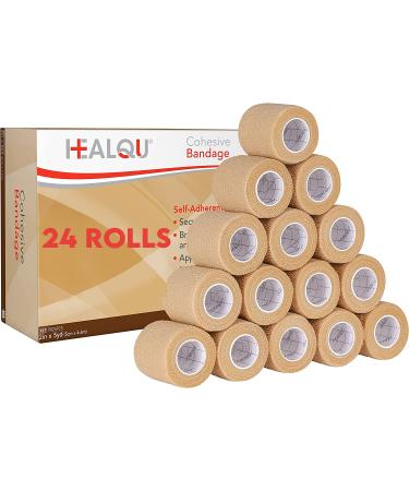 HEALQU Self Adhesive Bandage Wrap  24 Rolls 2in x 5yd Cohesive Tape for Athletic and Sports - Self Adherent Medical Tape, Flexible, Elastic Bandages for Wrist & Ankle Vet Wrap for Dogs 2" Box of 24