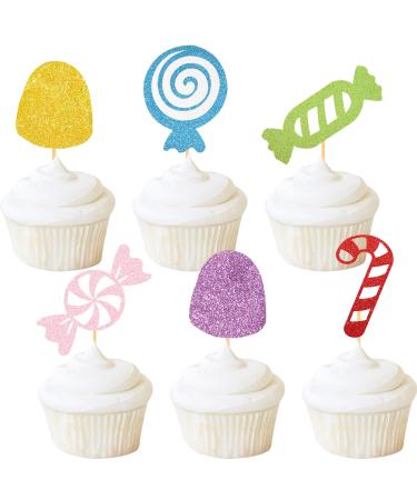 Candy Cupcake Toppers Candyland Birthday Party Decorations Sweet One Glitter Holiday Supplies