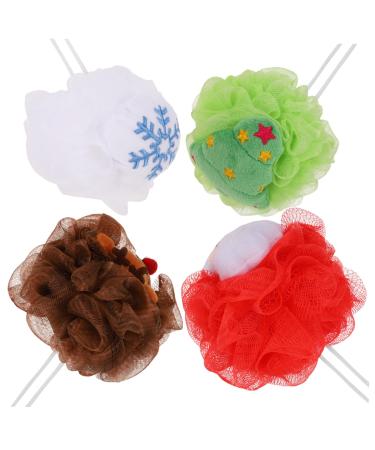 CANIGHT 4pcs Bath Wash Pouf Shower Loofahs Shower Ball Sponge Mesh Scrubber Mesh Shower Puffs Mesh Balls Sponge Xmas Tree Mesh Pouf Bathing Skin Scrubber Loofah Sponge Ball or