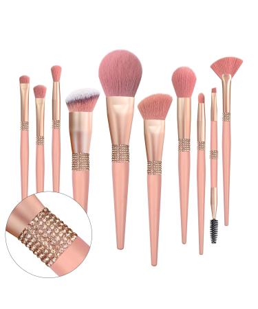 LORYP Makeup Brushes Set -10 pcs Premium Synthetic Foundation Concealer eyeliner eyebrow Contour Diamond make up brush set for Women(10 Pcs-Pink)10 Pcs-Pink)