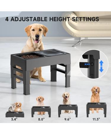 ELS PET Raised 2-in-1 Elevated Dog Bowl with Slow Feeder & Non-Spill Water Bowl | Adjustable Stand for Small, Medium & Large Dogs/Cats - Buy Online on GoSupps.com