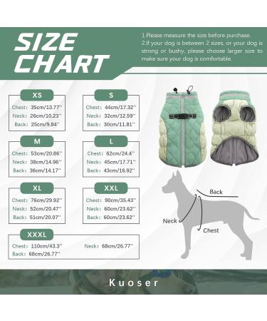 Kuoser Warmth Dog Coat - Windproof Reflective Jacket for Small & Large Dogs - Winter Outdoor Zipper Design - Green XS - Buy Online on GoSupps.com