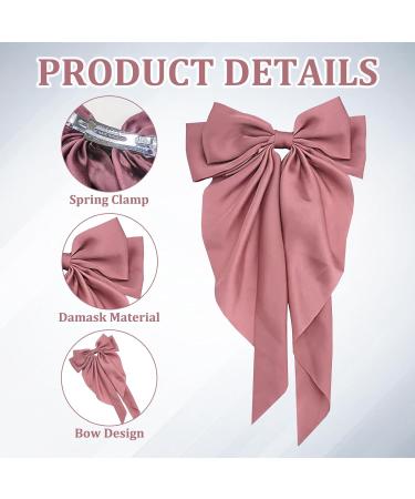 Hair Bow Pink Big Hair Bows for Women Solid Color Bow Hair Clips with Long Ribbon French Pink Bow Hair Clip Soft Satin Silky Hair Bows Cute Gifts for Women Girls (Pink) - Buy Online on GoSupps.com