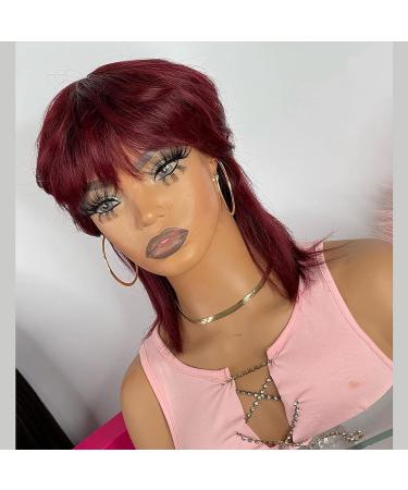 QiaQiaRing 80s 90s Mullet Wig for Black Women - 99J Short Straight Bob Human Hair Pixie Cut Wig - Buy Online on GoSupps.com