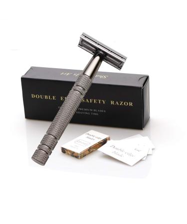 LEYMING Double Edge Safety Razor with 10pcs Blades, Metal One Single Blade Razor, Classic Wet Shaving Manual Shavers Fits Standard Razor Blades, Gift for Men Black Chrome