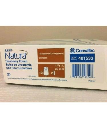 ConvaTec 401533 SUR-FIT 10" Natura Urostomy Pouch with 1-Sided Comfort Panel Standard Fold-Over Tap Transparent 1-1/4" Flange Pack of 10