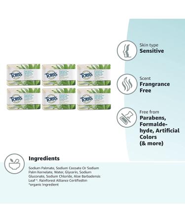Tom's of Maine Fragrance-Free Natural Beauty Bar Soap for Sensitive Skin with Aloe Vera - 5 oz, 6-Pack - Buy Online on GoSupps.com