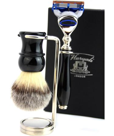 Buy 3 Pc Men's Shaving Kit - 5 Edge Razor Synthetic Badger Hair Brush & Stainless Steel Stand | Perfect Grooming Gift - Buy Online on GoSupps.com