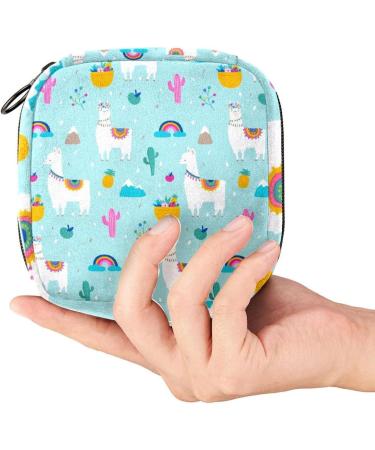 Stylish Menstruation Pad Bag with Zipper | Women's Napkin & Tampon Collection Bags (Lama Alpaca Cacti & Leaves) - Buy Online on GoSupps.com