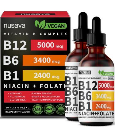 NUSAVA Vitamin B12 Liquid Drops Bundle, Strawberry Flavored D3 K2, & Vanilla Flavored D3 K2 - Potent Liquid Vitamins for Heart, Energy, Brain & Immune Support - Non-GMO, Gluten-Free, 2pk Each - Buy Online on GoSupps.com