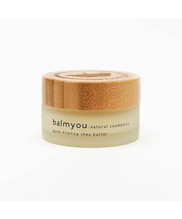 Balmyou pure unrefined Nilotica shea butter in a glass jar with bamboo lid 30 ml